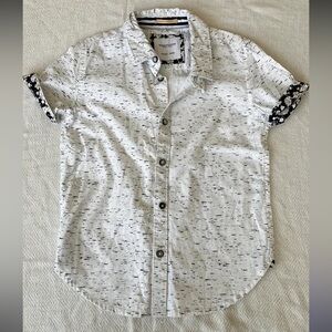 Denim & flower white black button down polo 5/6 years